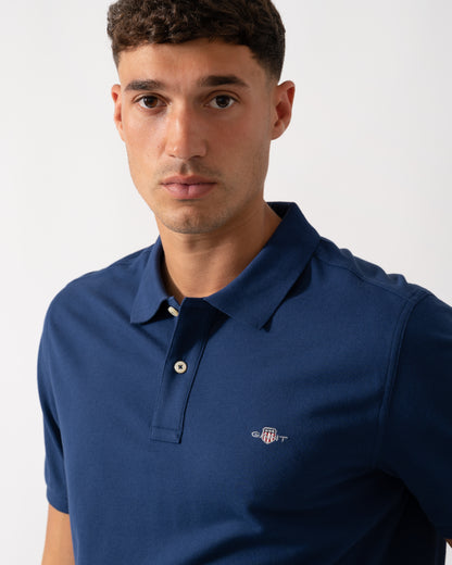GANT Mens Regular Fit Short Sleeve Shield Logo Pique Polo - 423 Persian Blue