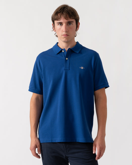 GANT Mens Regular Fit Short Sleeve Shield Logo Pique Polo - 435 Crisp Blue