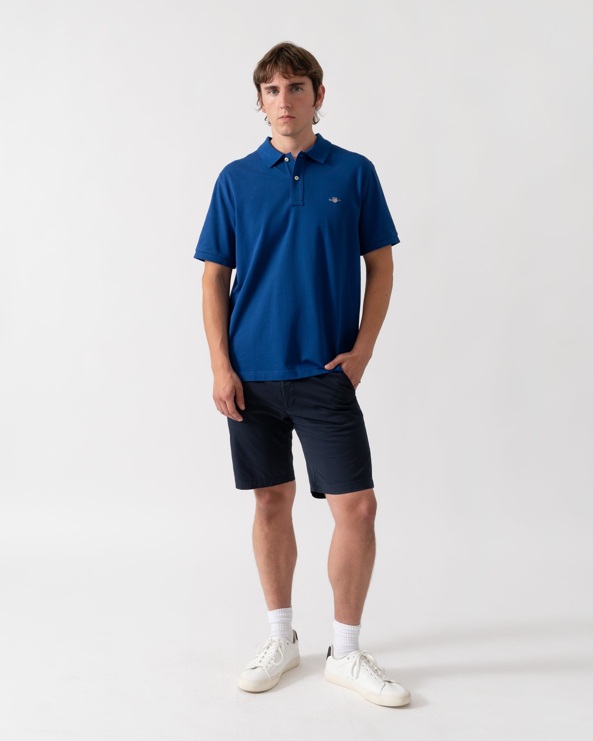GANT Mens Regular Fit Short Sleeve Shield Logo Pique Polo - 435 Crisp Blue