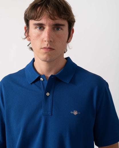 GANT Mens Regular Fit Short Sleeve Shield Logo Pique Polo - 435 Crisp Blue