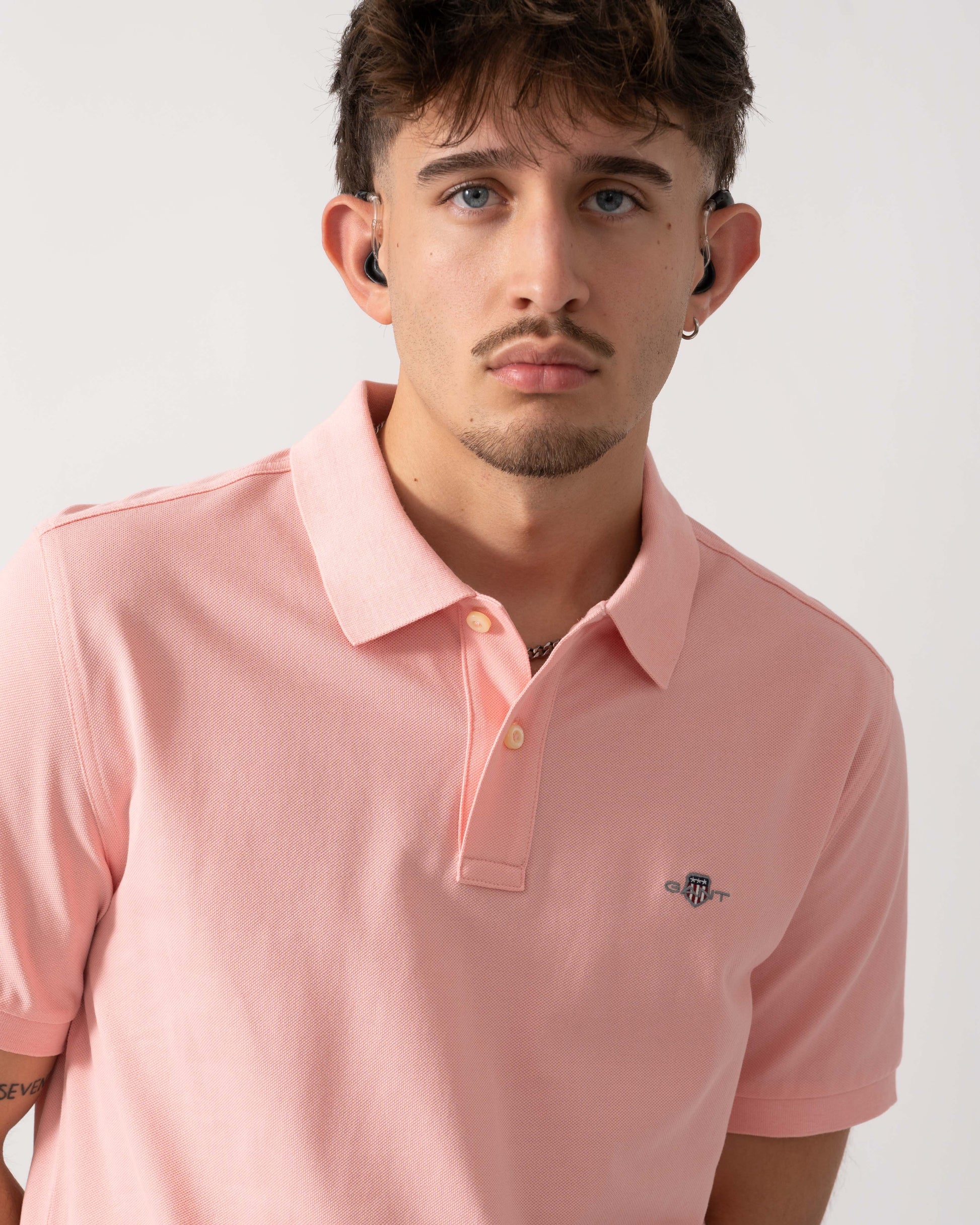 GANT Mens Regular Fit Short Sleeve Shield Logo Pique Polo - 671 Bubbelgum Pink - main