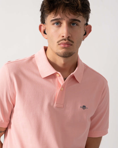 GANT Mens Regular Fit Short Sleeve Shield Logo Pique Polo - 671 Bubbelgum Pink - main