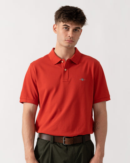 GANT Mens Regular Fit Short Sleeve Shield Logo Pique Polo - 853 Maple Fire front