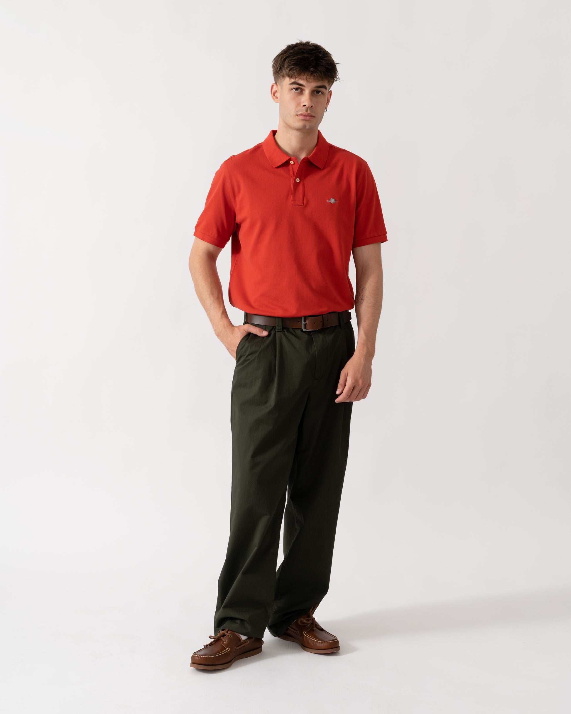 GANT Mens Regular Fit Short Sleeve Shield Logo Pique Polo - 853 Maple Fire full length