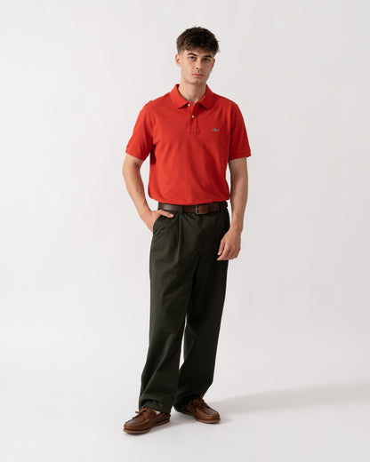 GANT Mens Regular Fit Short Sleeve Shield Logo Pique Polo - 853 Maple Fire full length
