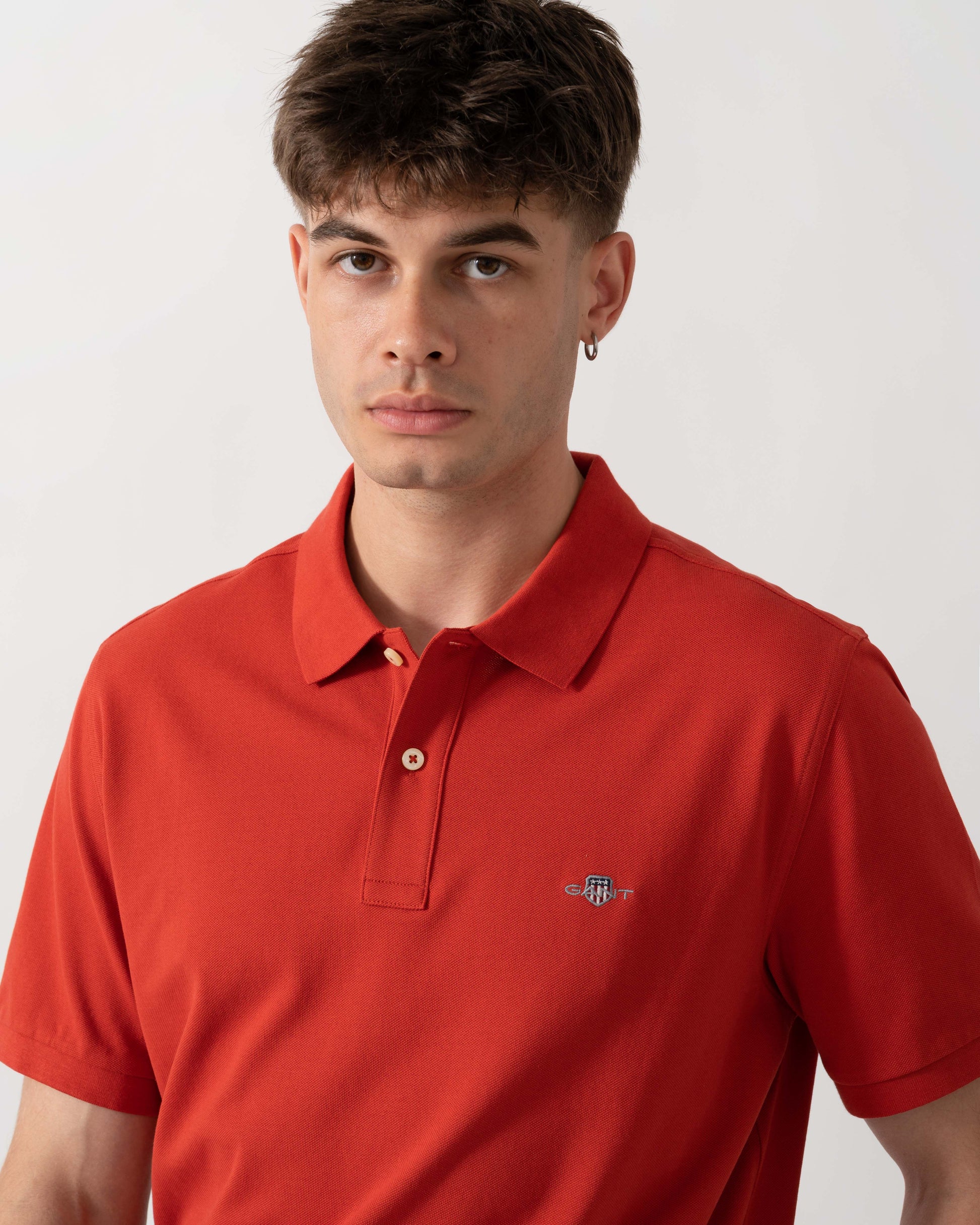 GANT Mens Regular Fit Short Sleeve Shield Logo Pique Polo - 853 Maple Fire logo