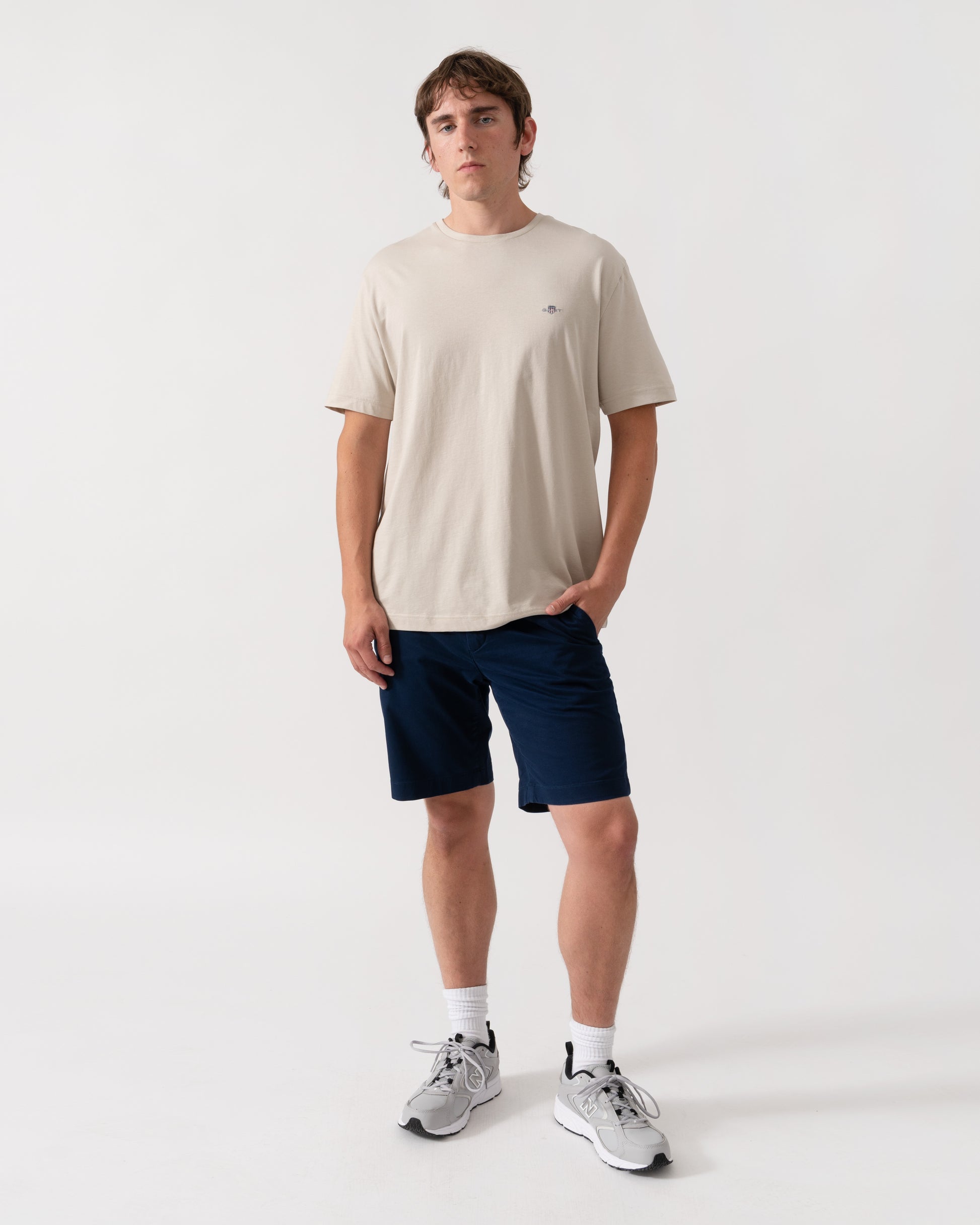 GANT Mens Regular Fit Short Sleeve Shield Logo T-Shirt - 215 Clay Beige