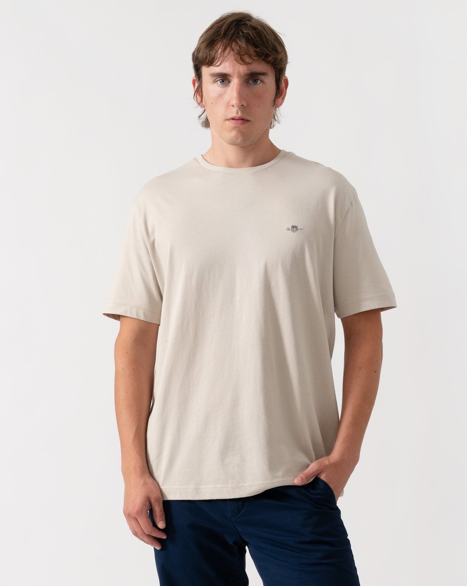 GANT Mens Regular Fit Short Sleeve Shield Logo T-Shirt - 215 Clay Beige