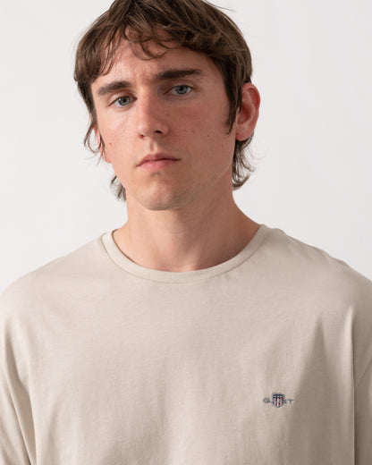 GANT Mens Regular Fit Short Sleeve Shield Logo T-Shirt - 215 Clay Beige