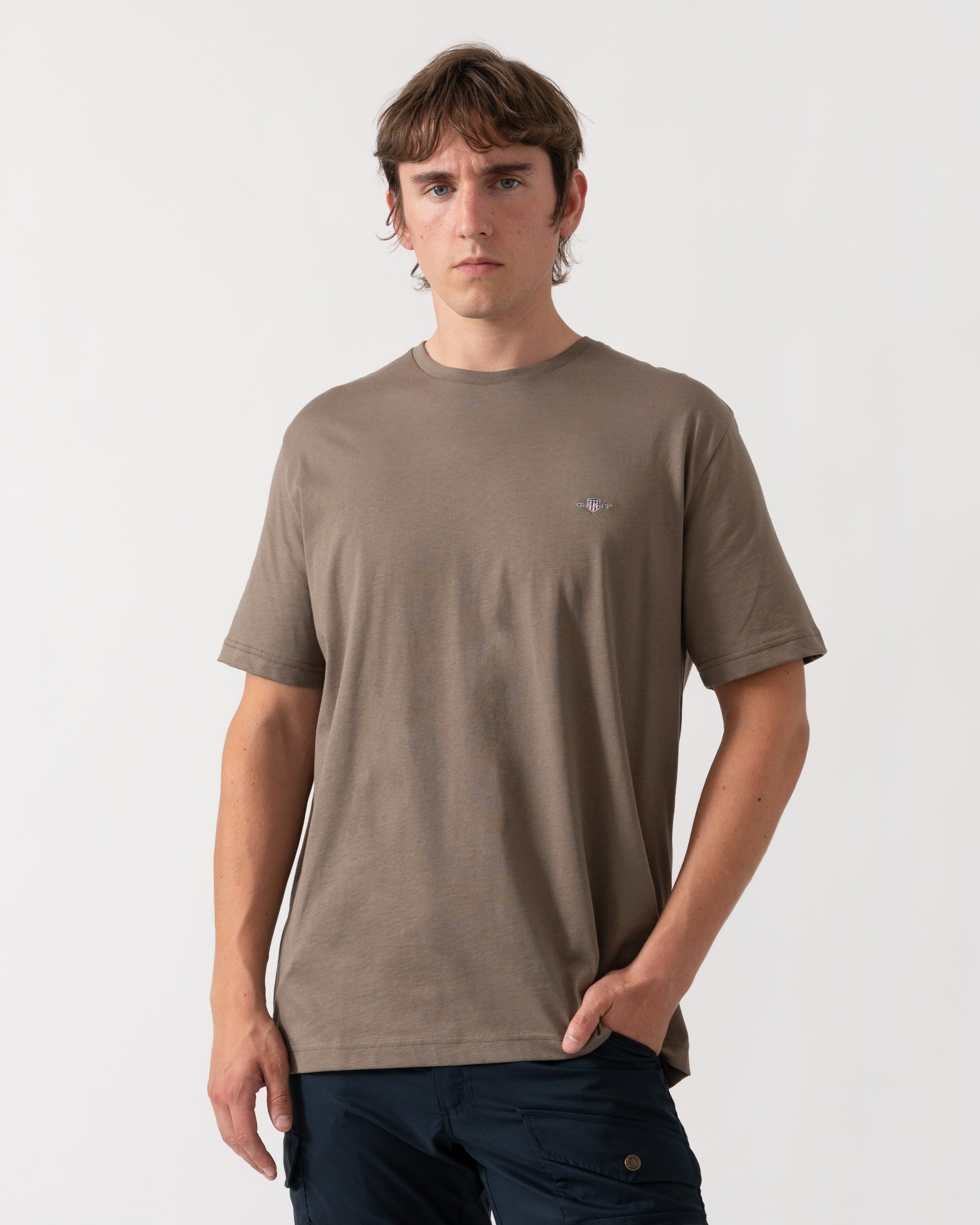 GANT Mens Regular Fit Short Sleeve Shield Logo T-Shirt - 260 Faded Taupe