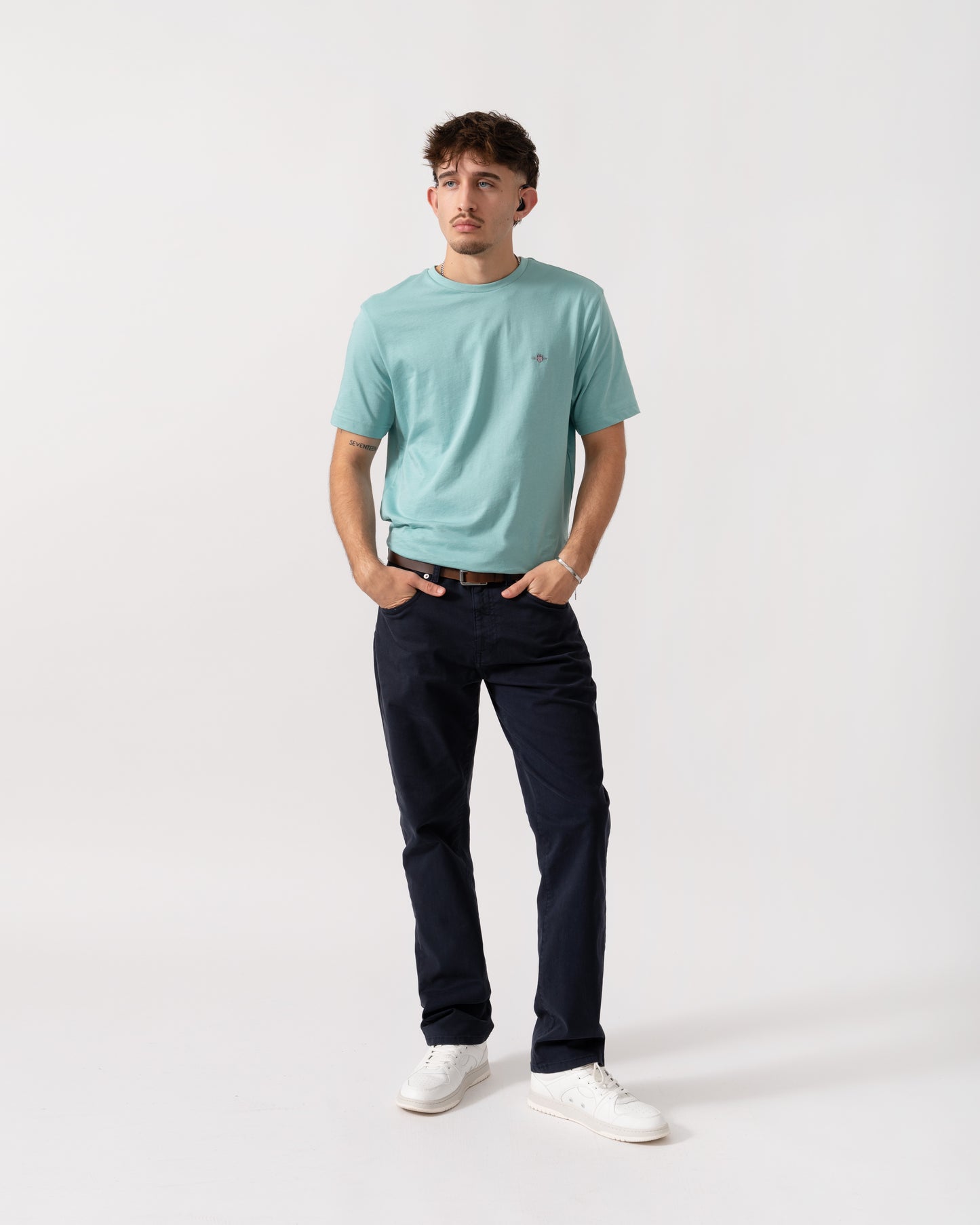 GANT Mens Regular Fit Short Sleeve Shield Logo T-Shirt - 323 Muted Turquoise full length