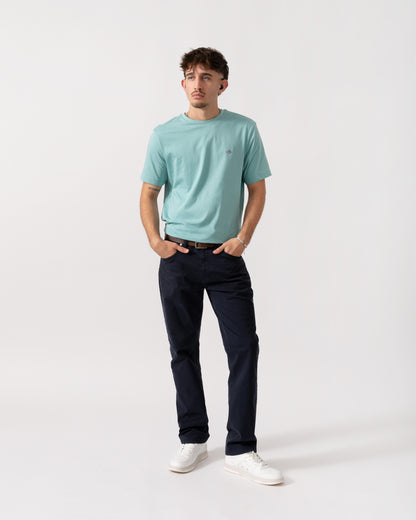 GANT Mens Regular Fit Short Sleeve Shield Logo T-Shirt - 323 Muted Turquoise full length