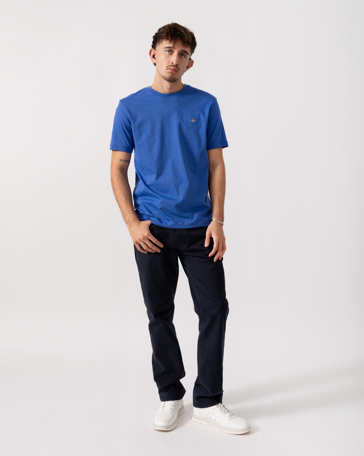 GANT Mens Regular Fit Short Sleeve Shield Logo T-Shirt - 417 Royal Blue full length