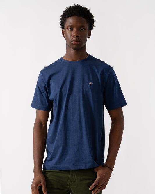 GANT Mens Regular Fit Short Sleeve Shield Logo T-Shirt - 423 Persian Blue