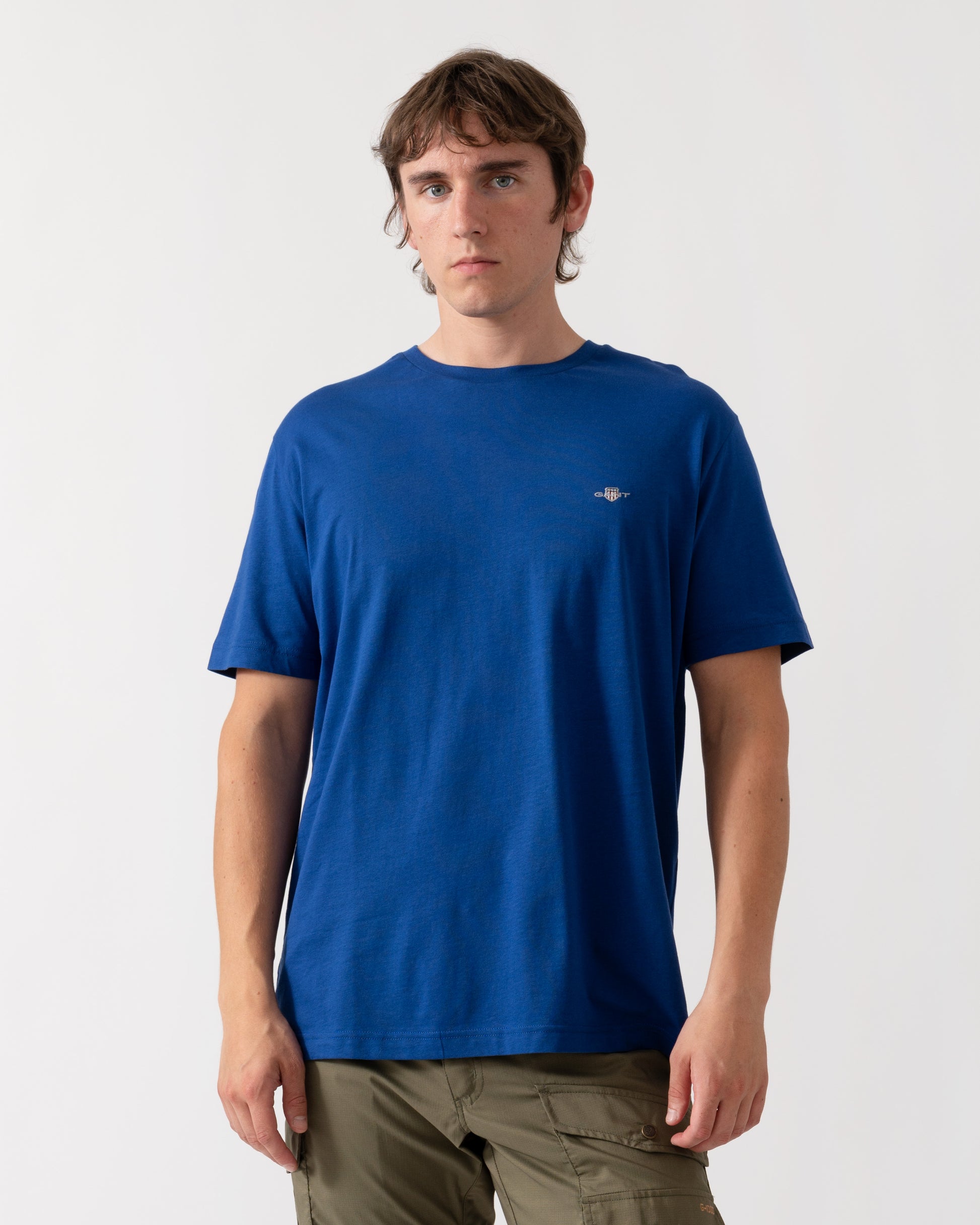 GANT Mens Regular Fit Short Sleeve Shield Logo T-Shirt - 435 Crisp Blue