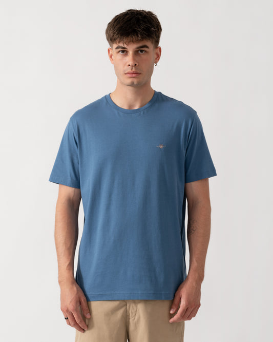 GANT Mens Regular Fit Short Sleeve Shield Logo T-Shirt - 476 Blue Horizon front