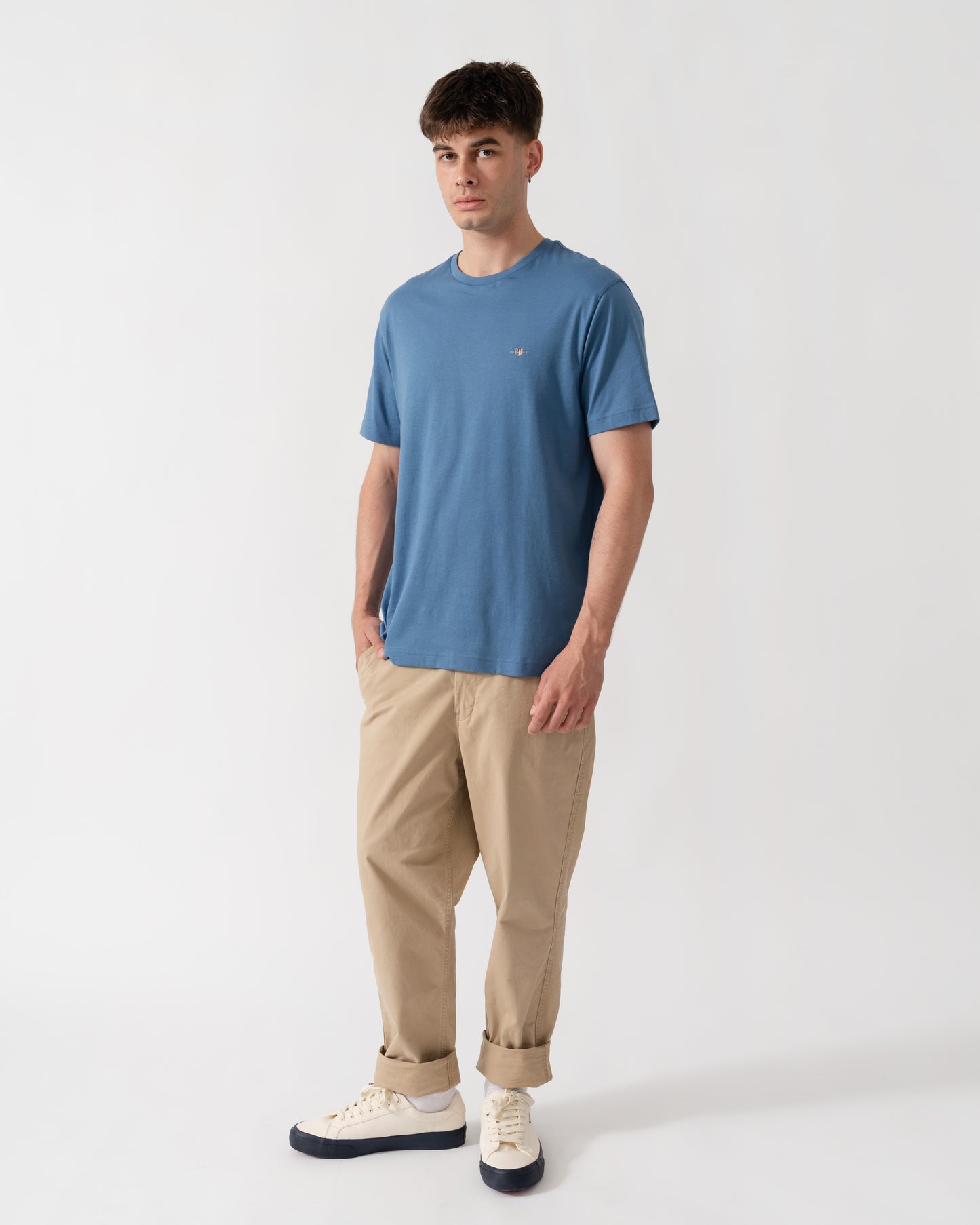 GANT Mens Regular Fit Short Sleeve Shield Logo T-Shirt - 476 Blue Horizon full length
