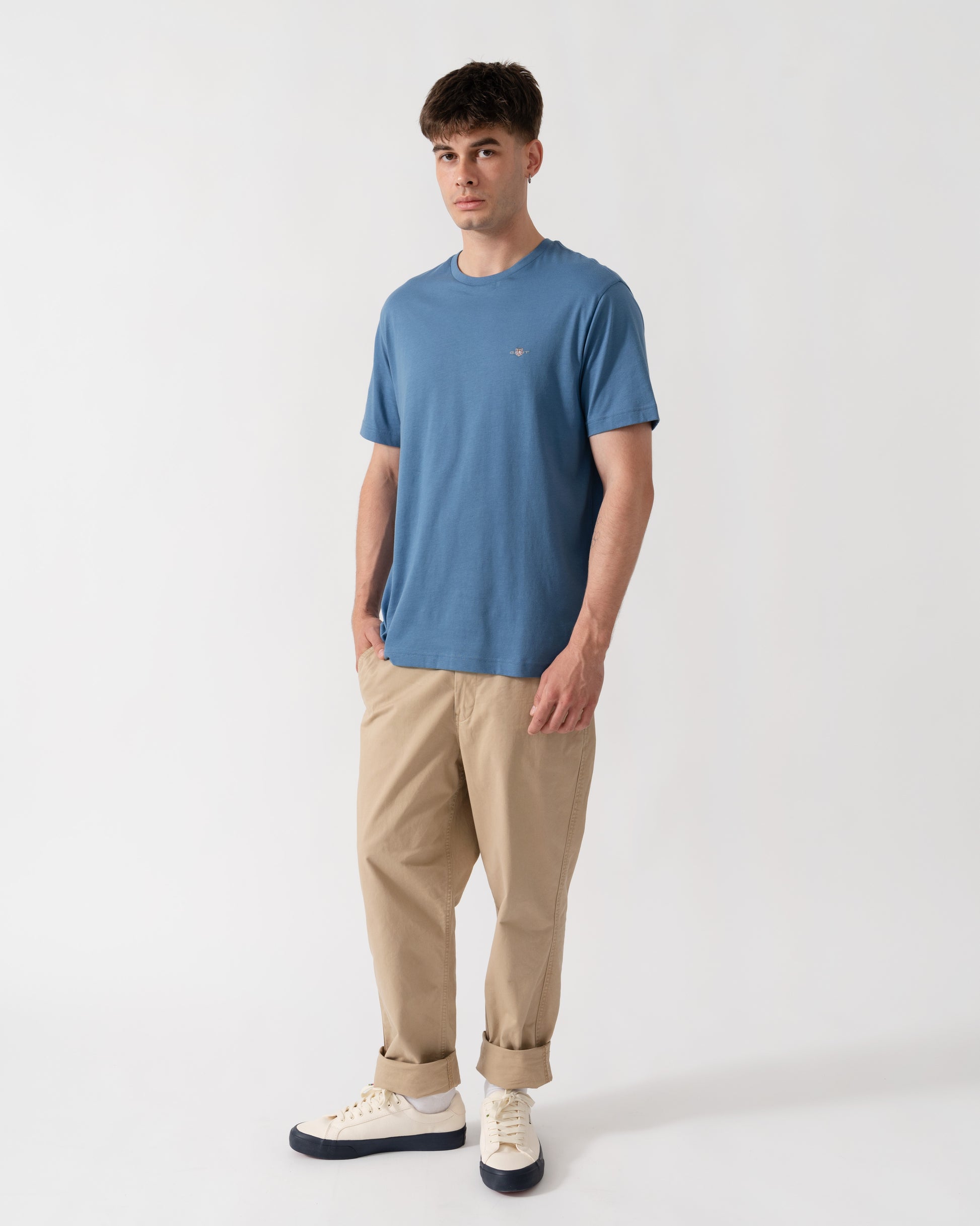 GANT Mens Regular Fit Short Sleeve Shield Logo T-Shirt - 476 Blue Horizon full length
