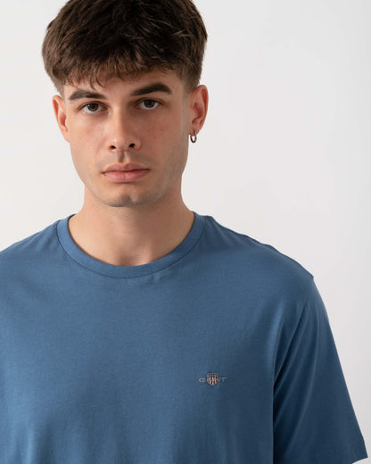 GANT Mens Regular Fit Short Sleeve Shield Logo T-Shirt - 476 Blue Horizon logo