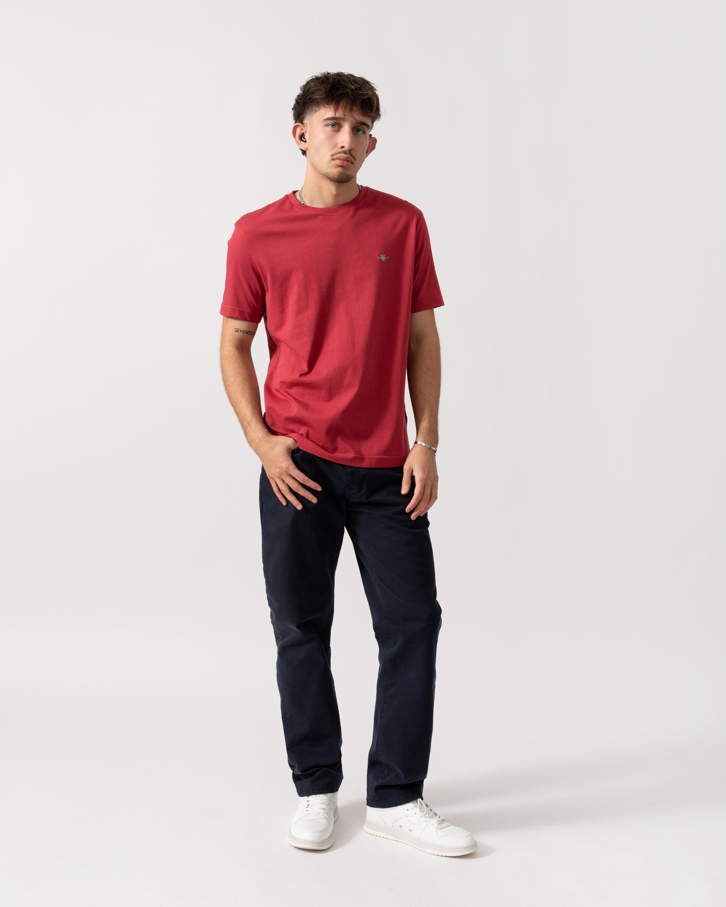 GANT Mens Regular Fit Short Sleeve Shield Logo T-Shirt - 609 Muted Red full length