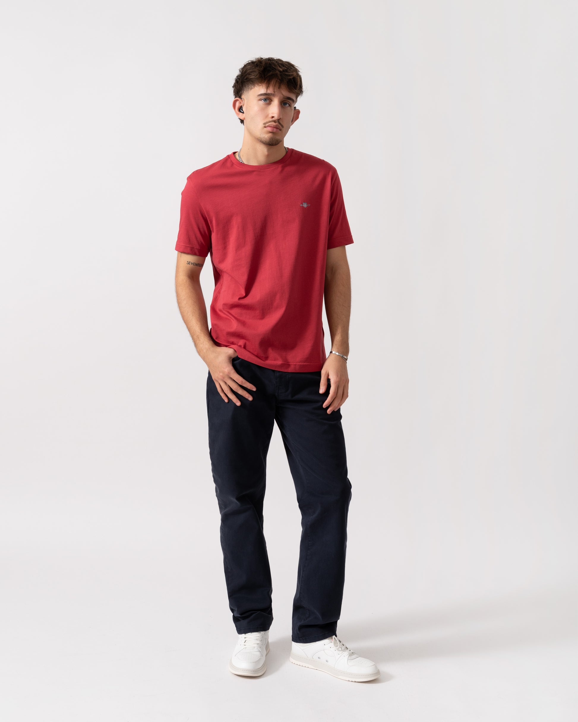GANT Mens Regular Fit Short Sleeve Shield Logo T-Shirt - 609 Muted Red full length