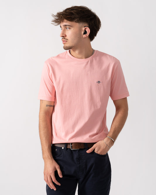GANT Mens Regular Fit Short Sleeve Shield Logo T-Shirt - 671 Bubbelgum Pink main