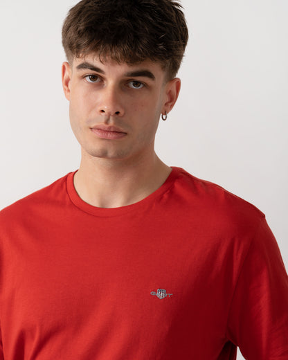GANT Mens Regular Fit Short Sleeve Shield Logo T-Shirt - 853 Maple Fire logo