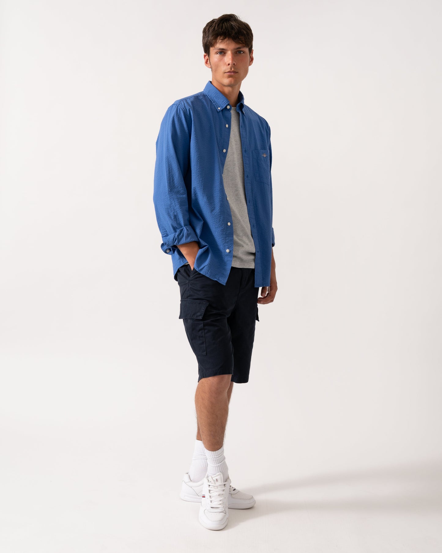 GANT Mens Regular Fit Solid Seersucker Shirt - 407 Rich Blue