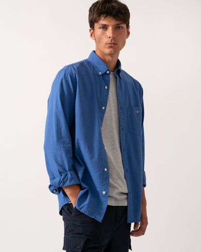 GANT Mens Regular Fit Solid Seersucker Shirt - 407 Rich Blue