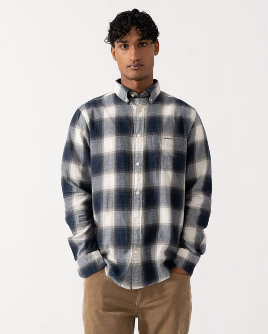 Front of the GANT Mens Regular Fit Windblown Flannel Broad Check Shirt - 433 Evening Blue