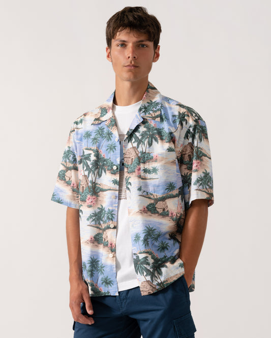 GANT Mens Resort Island Print Short Sleeve Shirt - 419 Perfect Blue