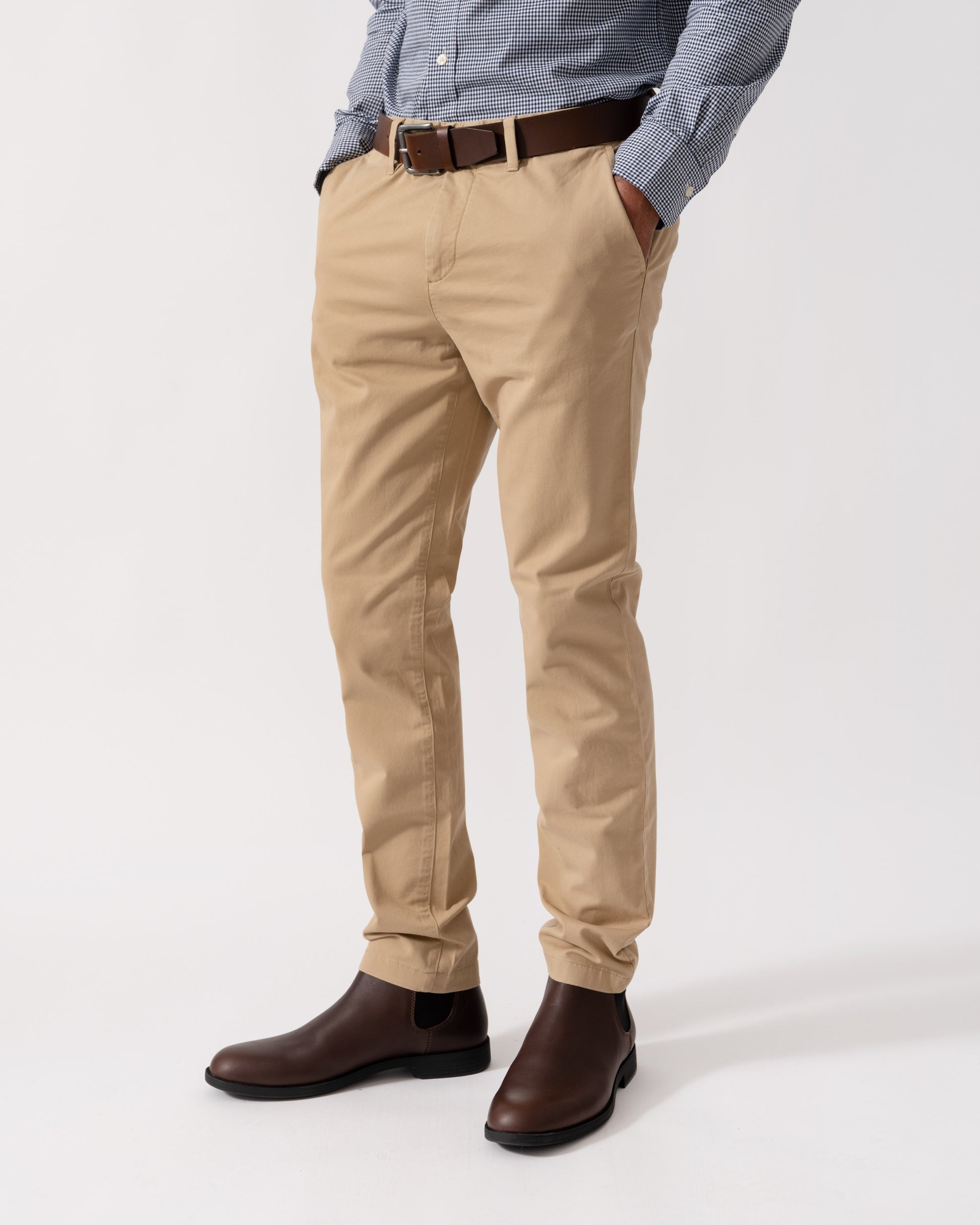 Model wearing GANT Mens Slim Fit Classic Chinos in 248 Dark Khaki - Main