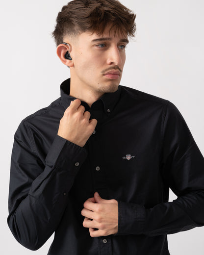 GANT Mens Slim Fit Long Sleeve Poplin Shirt - 5 Black