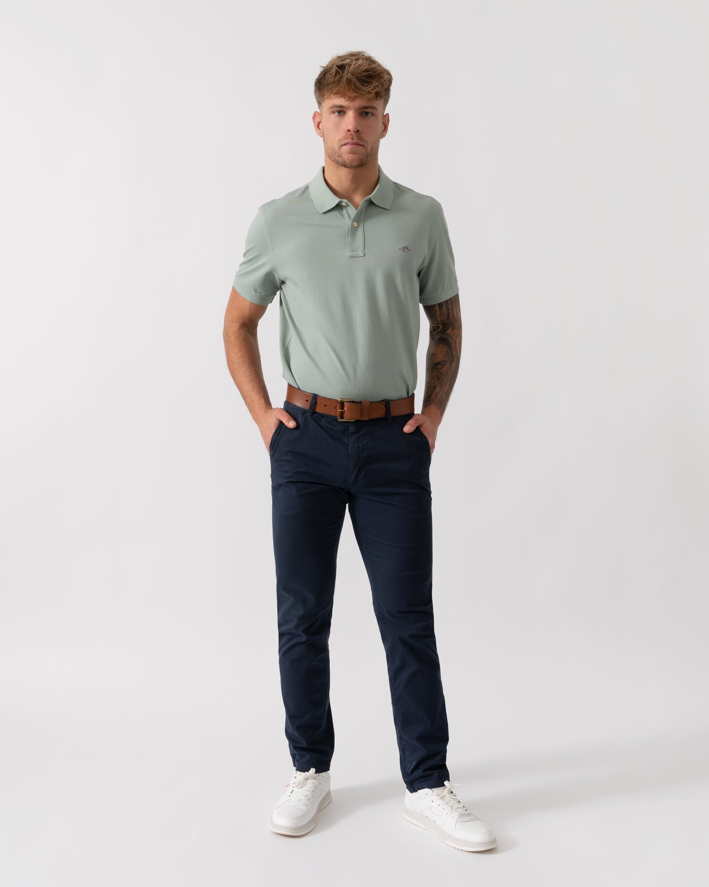 GANT Slim Fit Short Sleeve Shield Logo Pique Polo - 10 Ceramic Grey - Full Length