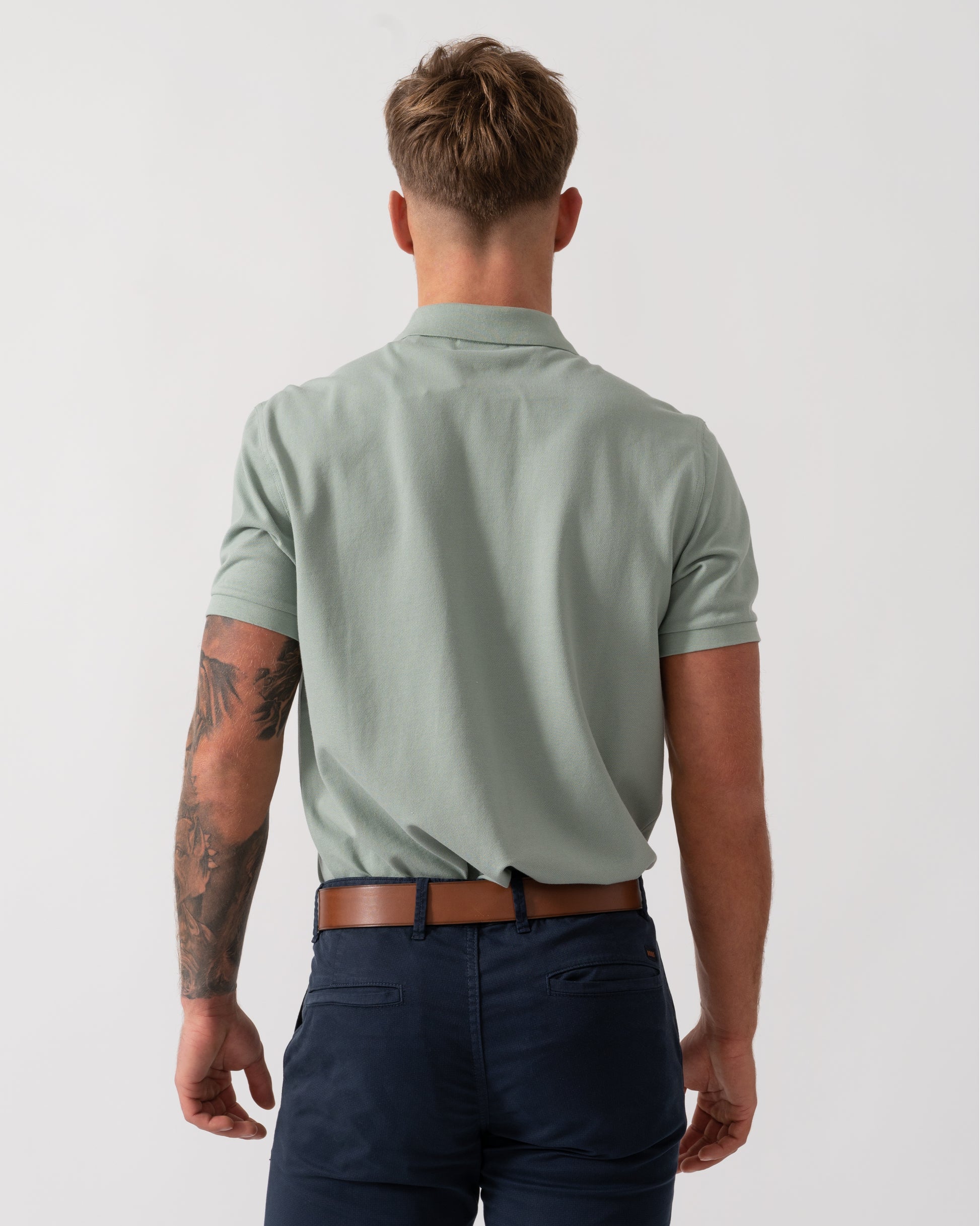 GANT Slim Fit Short Sleeve Shield Logo Pique Polo - 10 Ceramic Grey - Back
