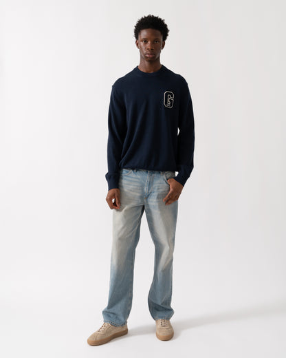 GANT Mens Small Graphic Badge Crew Neck Jumper - 433 Evening Blue