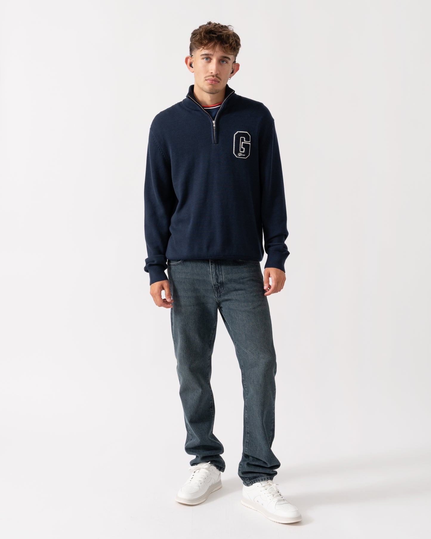 GANT Mens Small Graphic Badge Half Zip Jumper - 433 Evening Blue