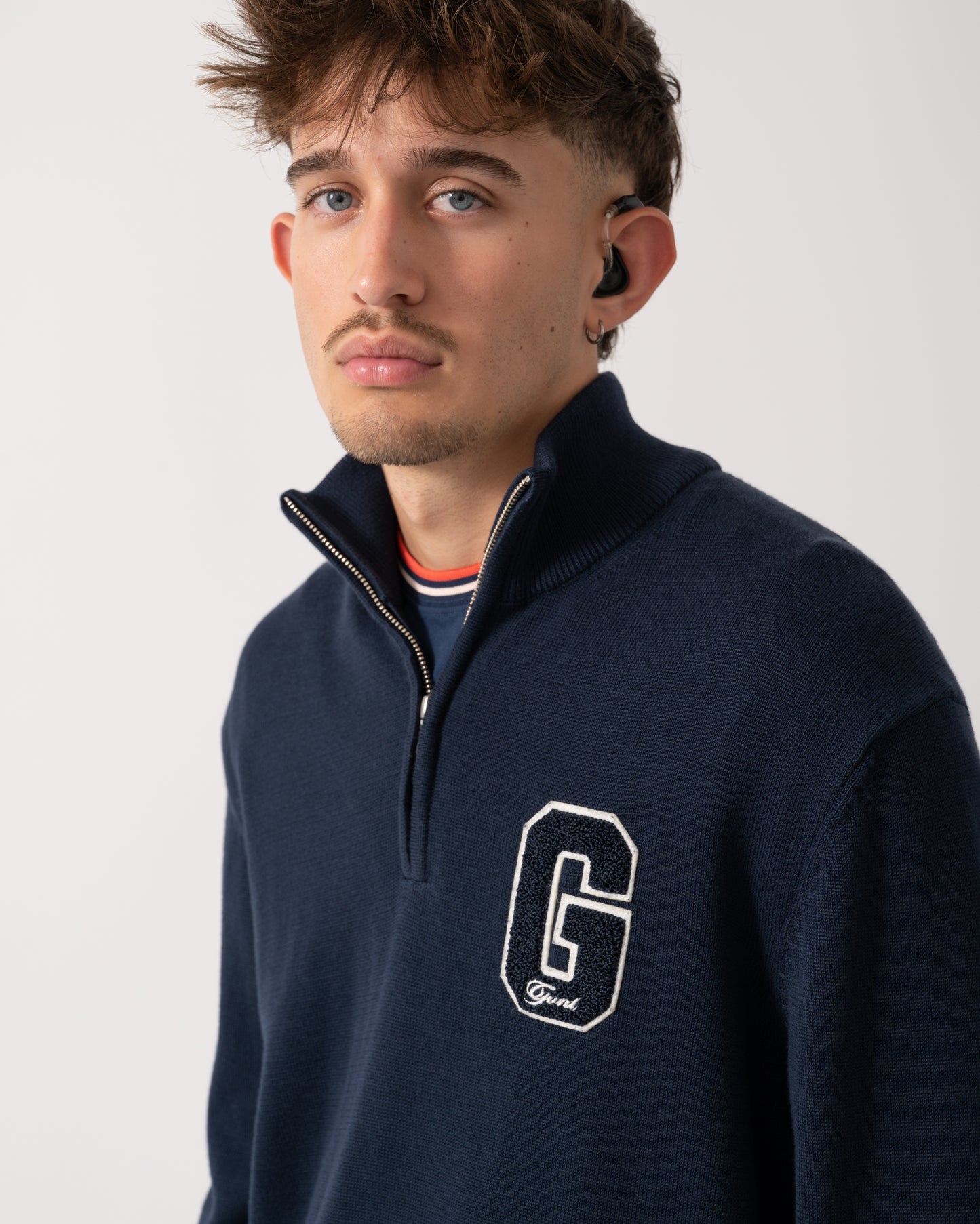 GANT Mens Small Graphic Badge Half Zip Jumper - 433 Evening Blue