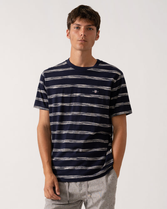GANT Mens Striped Crew Neck Short Sleeve T-Shirt - 433 Evening Blue