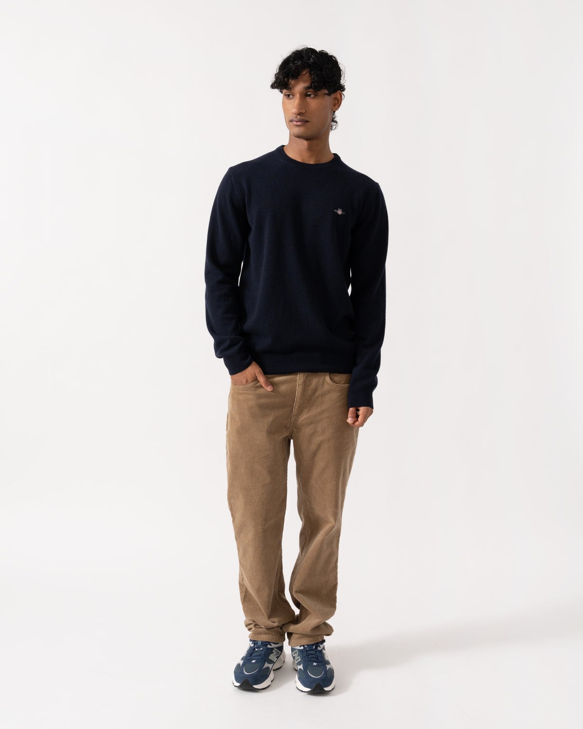 GANT Mens Superfine Lambswool Crew Neck Sweater - 410 Marine | CHO | Designer Mens Crew Neck Jumpers