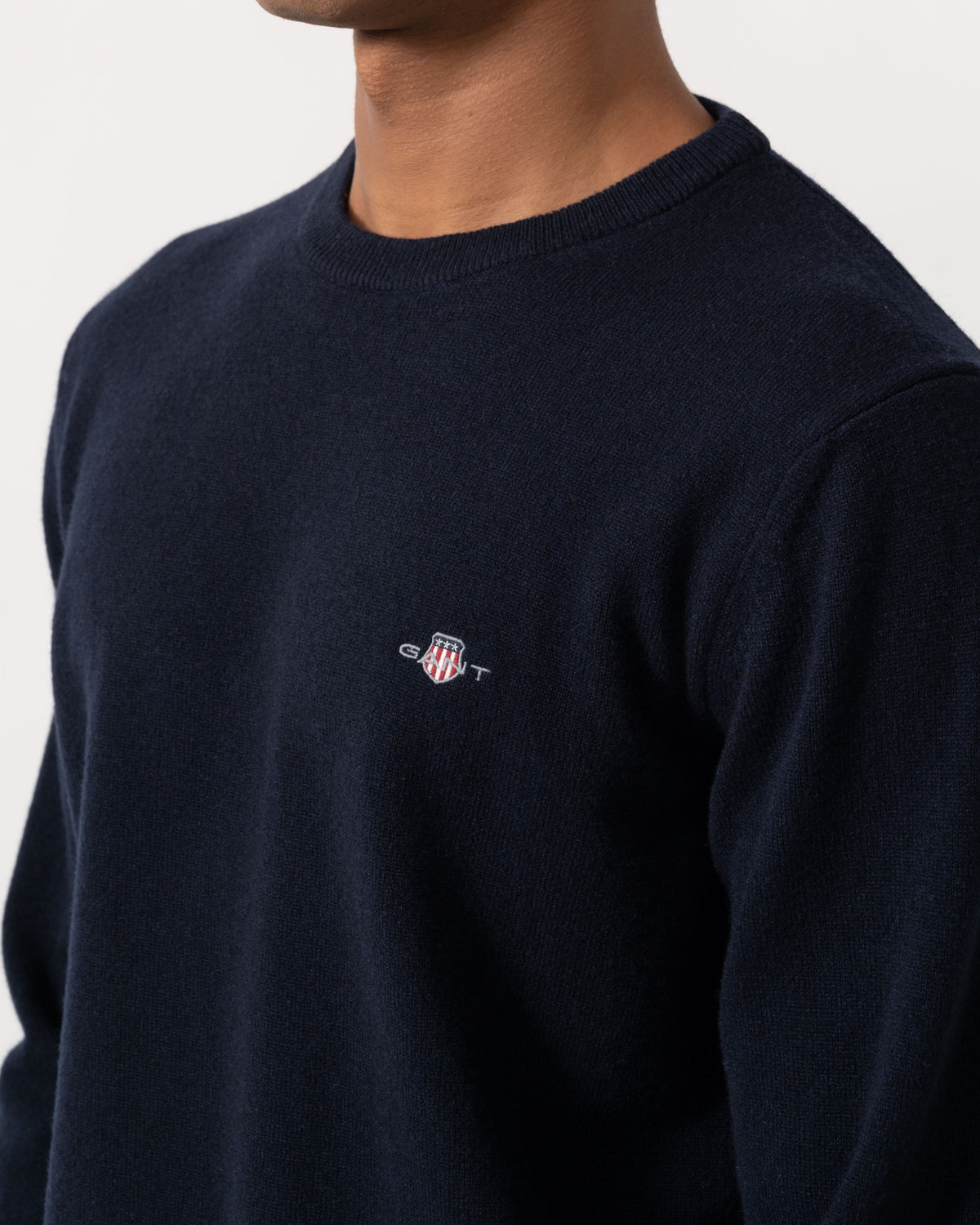 GANT Mens Superfine Lambswool Crew Neck Sweater - 410 Marine | CHO | Designer Mens Crew Neck Jumpers