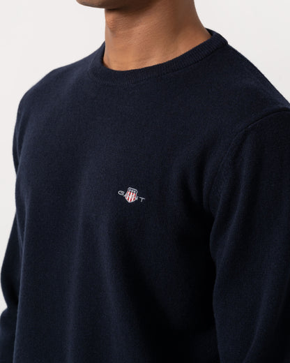 GANT Mens Superfine Lambswool Crew Neck Sweater - 410 Marine | CHO | Designer Mens Crew Neck Jumpers