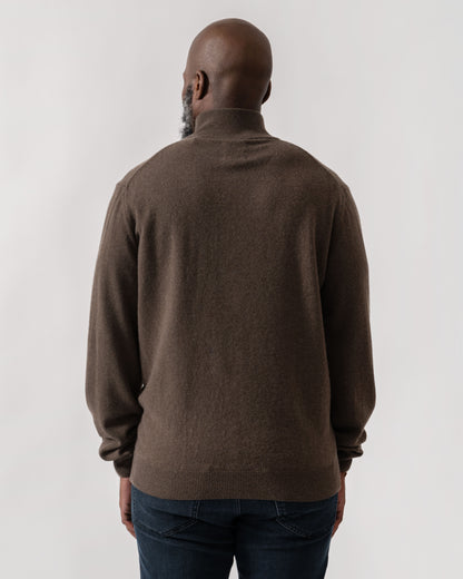 Model wearing GANT Mens Superfine Lambswool Half Zip Cardigan in 290 Seawood Melange - Back