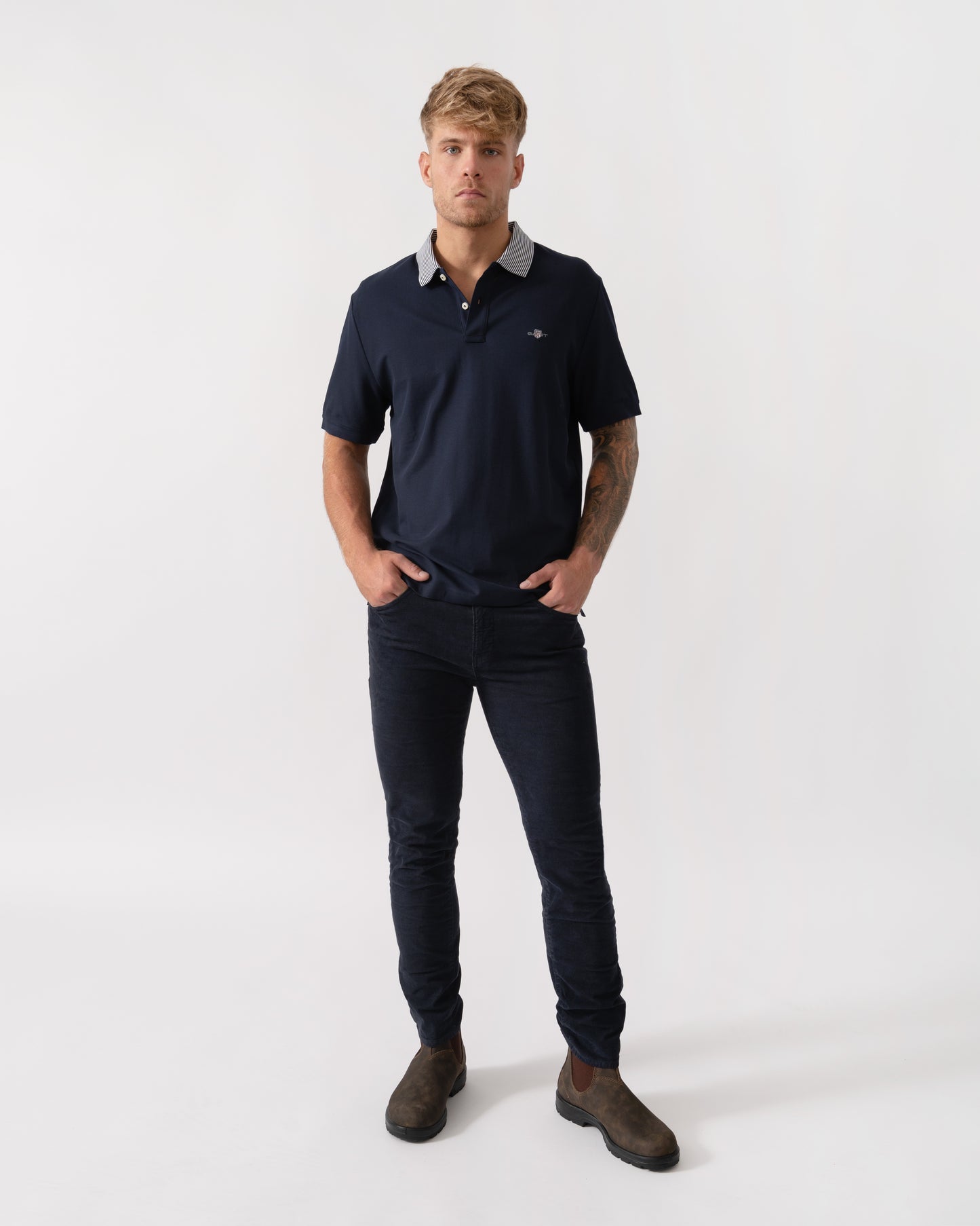 GANT Mens Tipping Detail Polo - CHO - Designer Mens Short Sleeve Polo Shirts