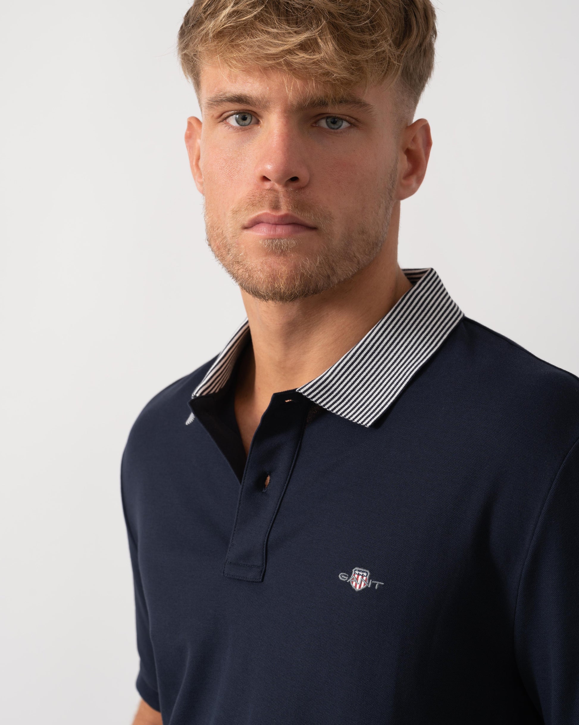 GANT Mens Tipping Detail Polo - CHO - Designer Mens Short Sleeve Polo Shirts