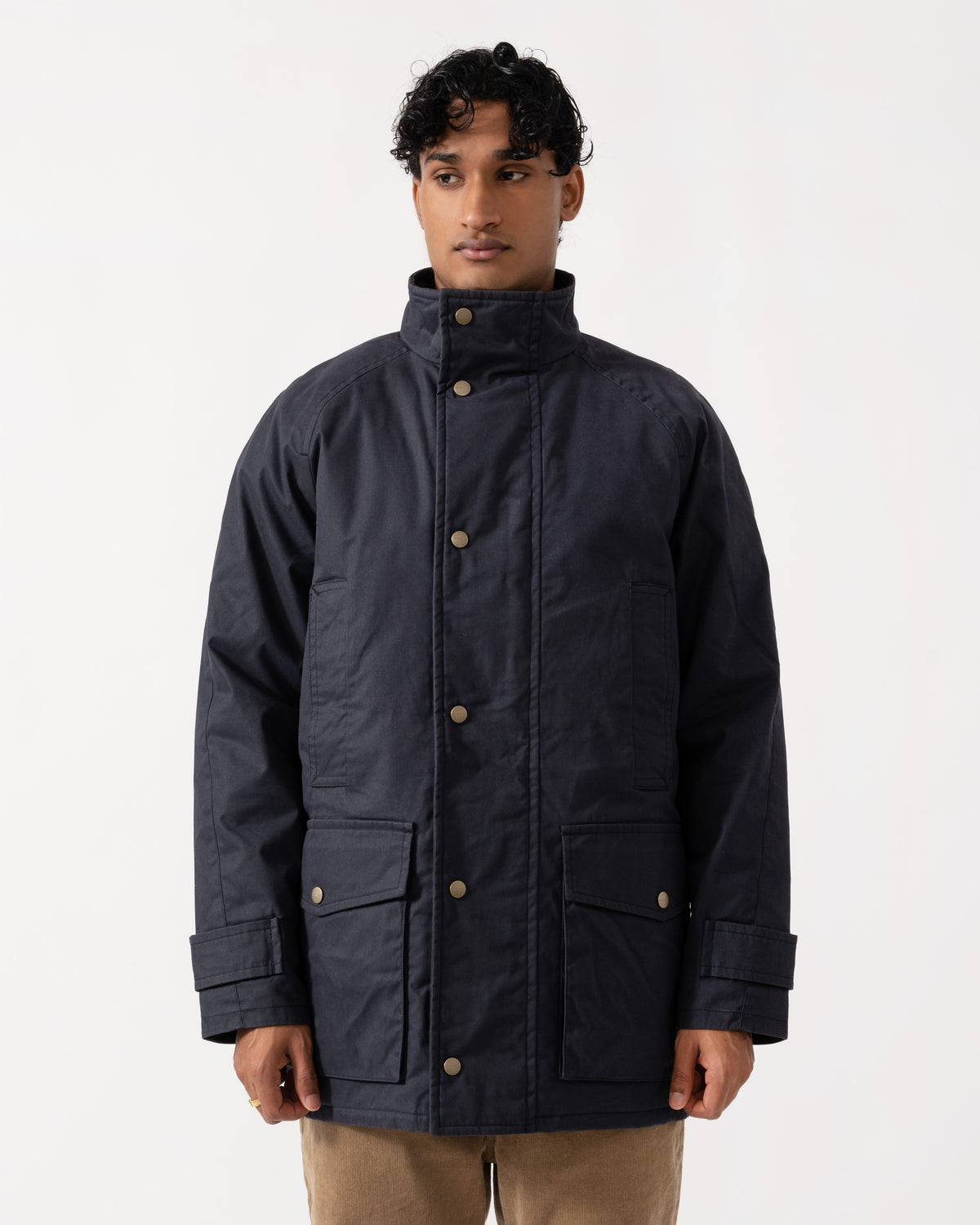 Front of the GANT Mens Waxed Double Decker Coat - 433 Evening Blue