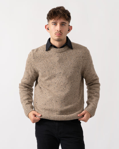 GANT Mens Wool Blend Neps Crew Neck Jumper - 295 Dark Sand Melange
