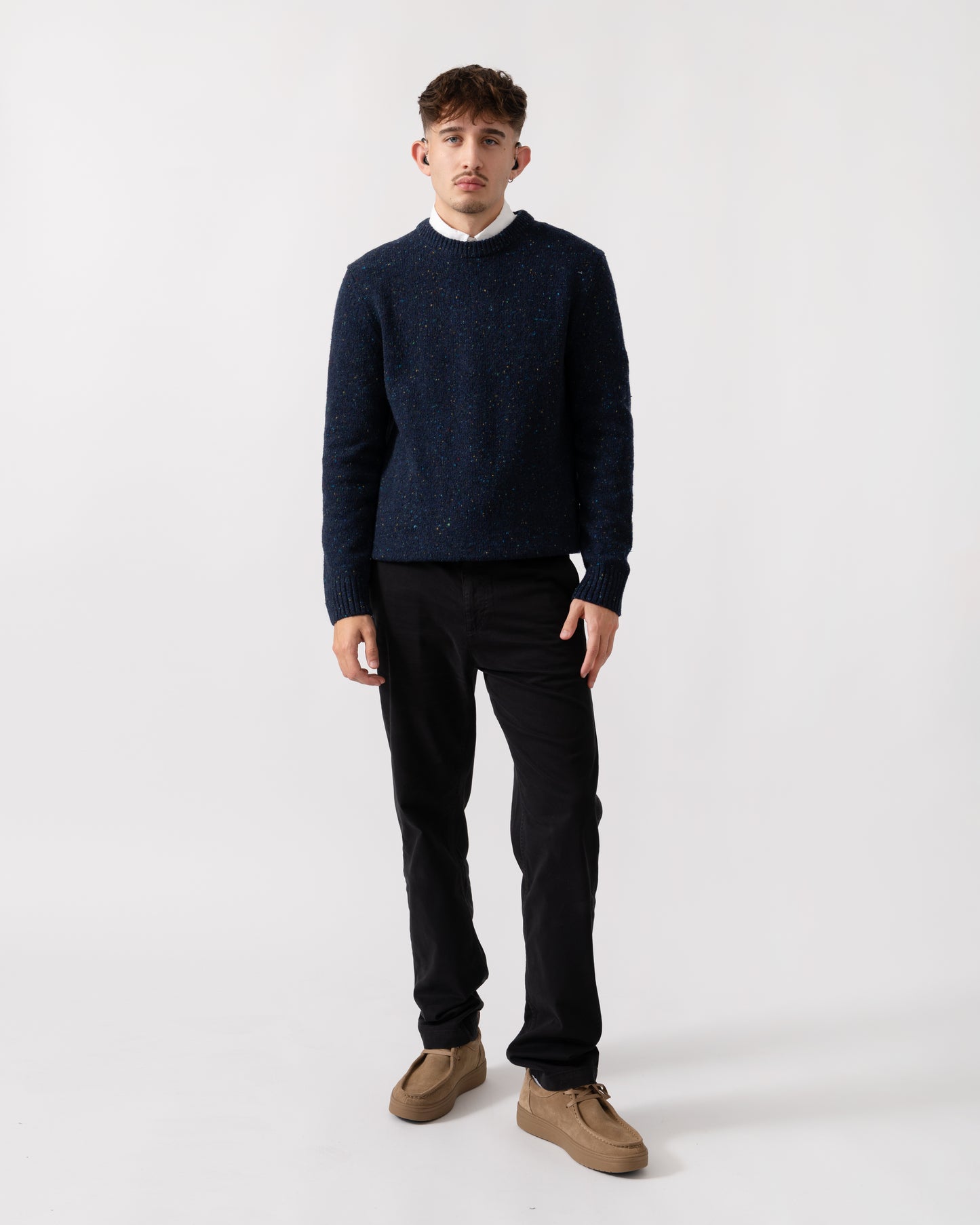 GANT Mens Wool Blend Neps Crew Neck Jumper - 433 Evening Blue