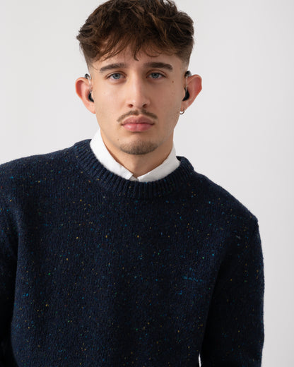 GANT Mens Wool Blend Neps Crew Neck Jumper - 433 Evening Blue