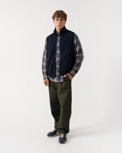 Outfit shot of GANT Mens Zipped Fleece Vest - 433 Evening Blue